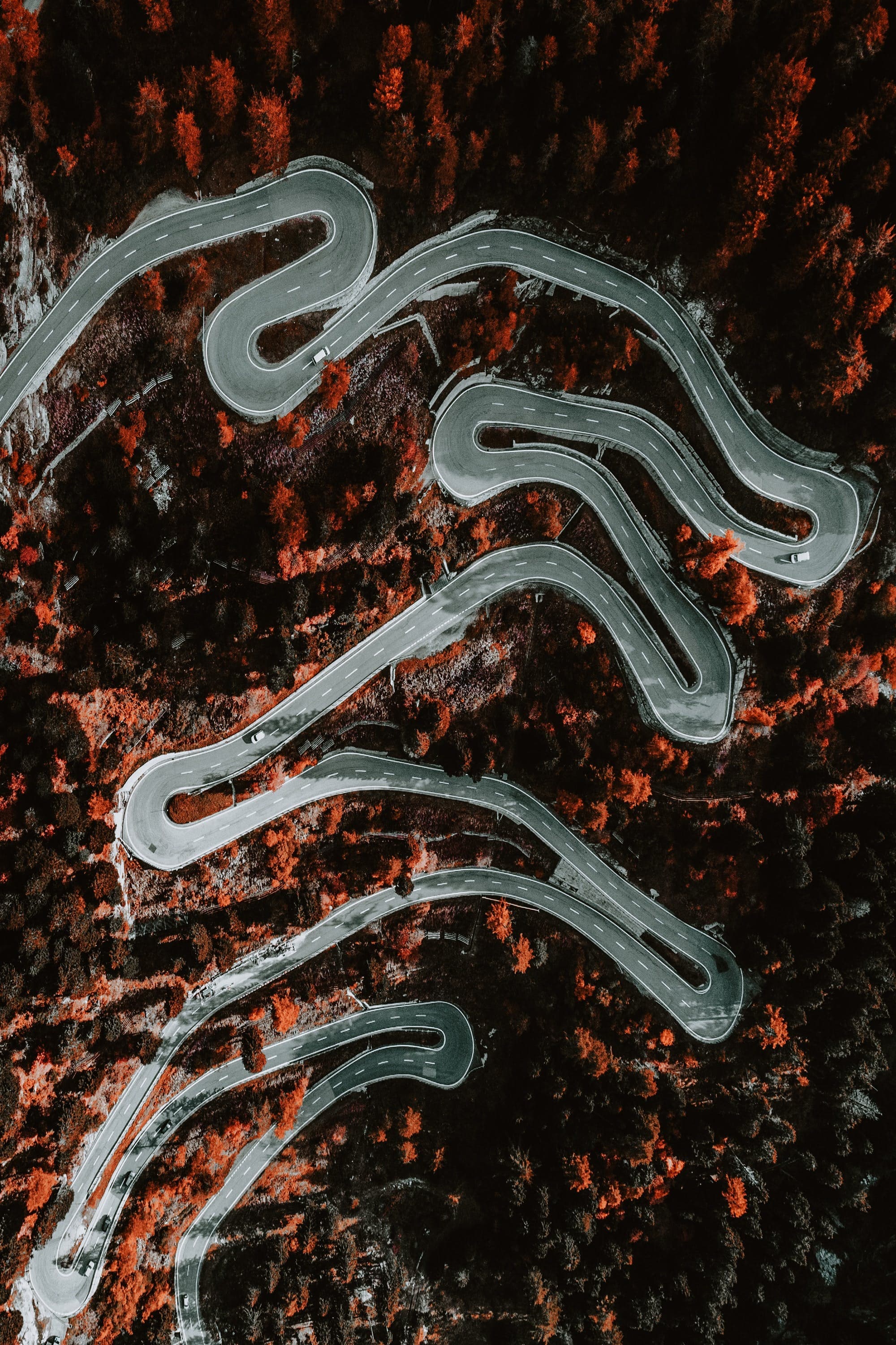 Meandering road in Maloja GR, Switzerland